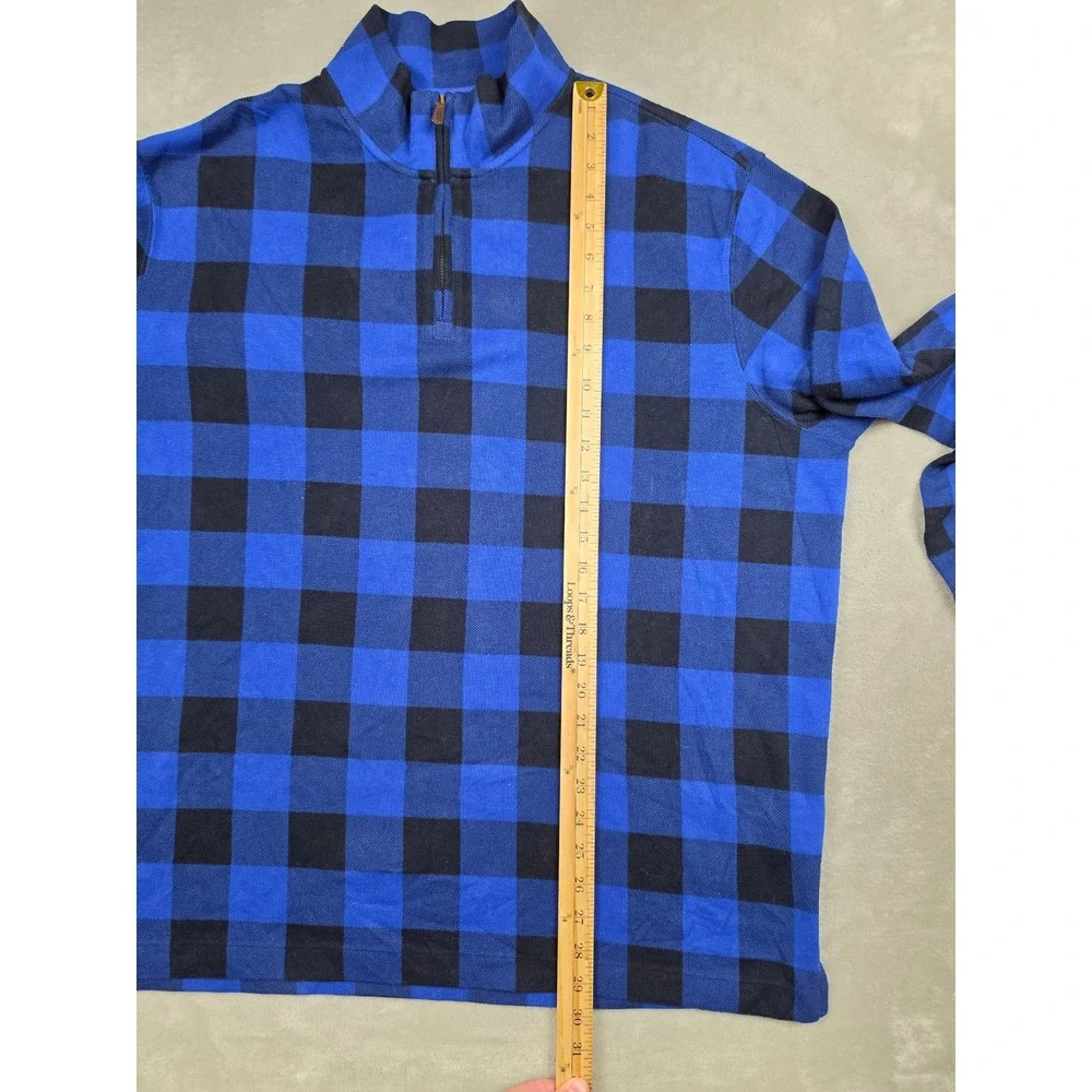 Polo Ralph Lauren Quarter Zip Sweater Men XL Blue Check Estate Rib Buffalo Plaid